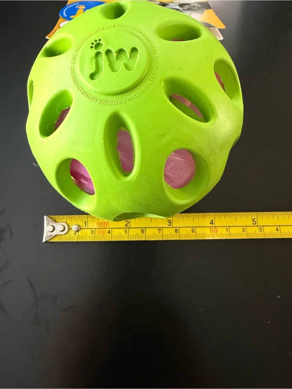 JW Crackle Ball Dog Toy - Green with Pink Insert